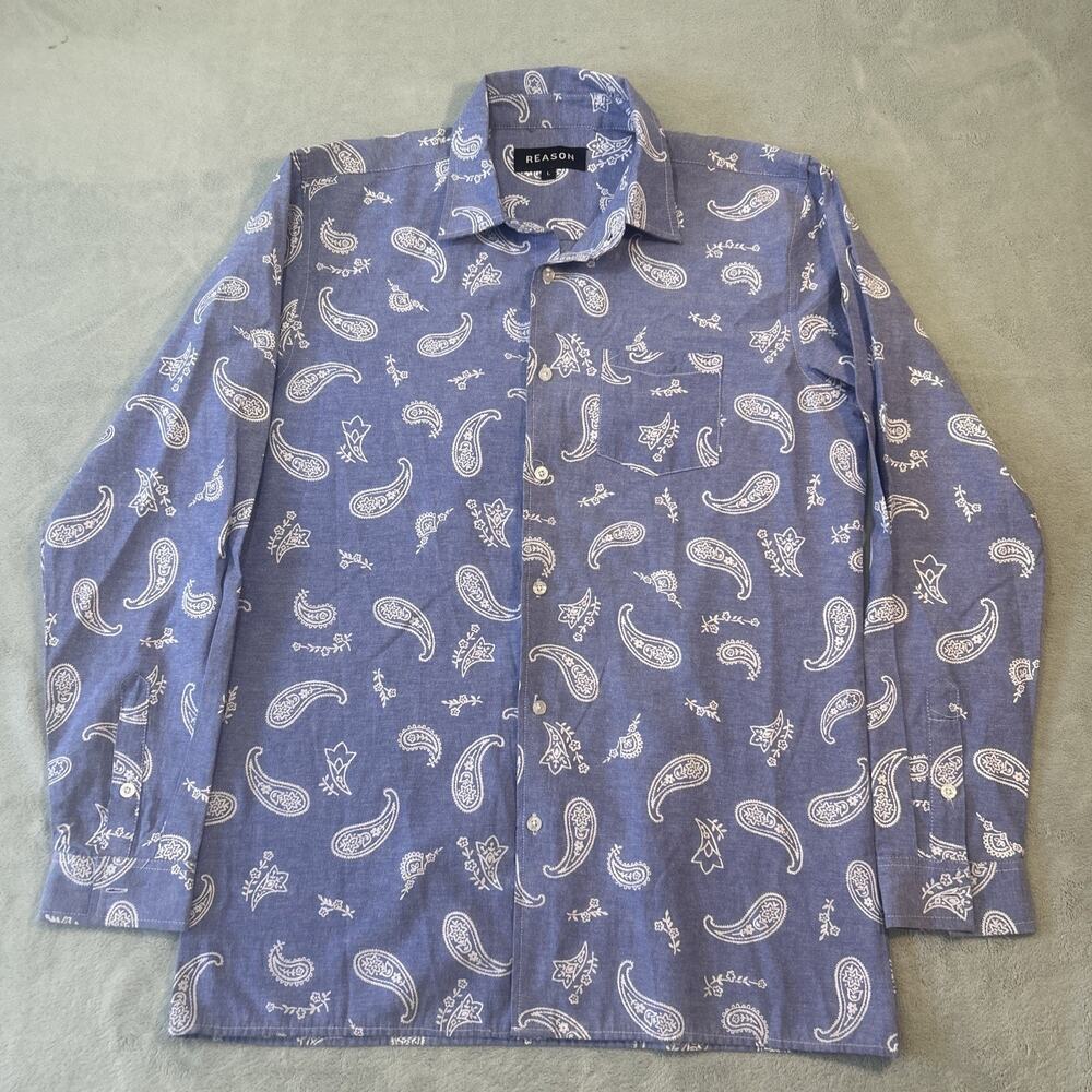 Y2k 2000s Western Cowboy Paisley Button Up Shirt Men Large Long Sleeve Tear drop